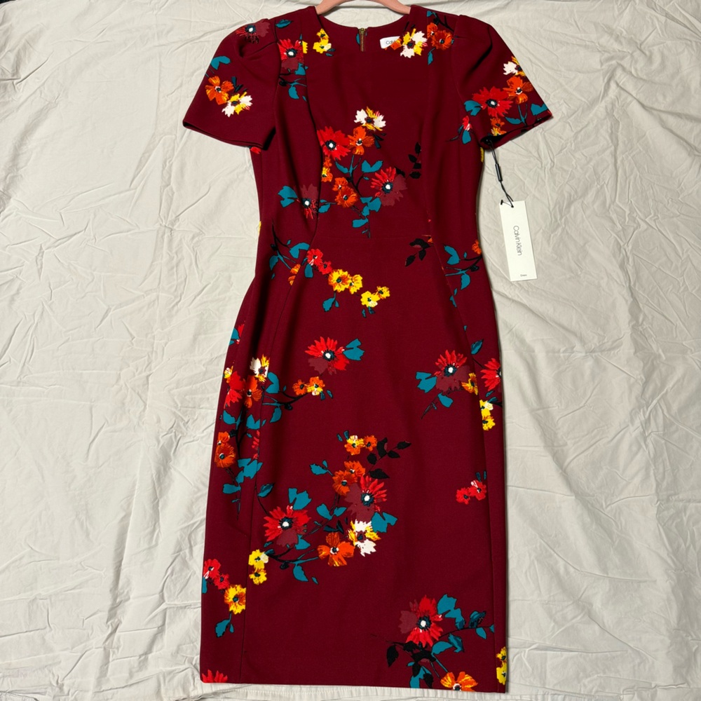 Red, floral print print bodycon dress